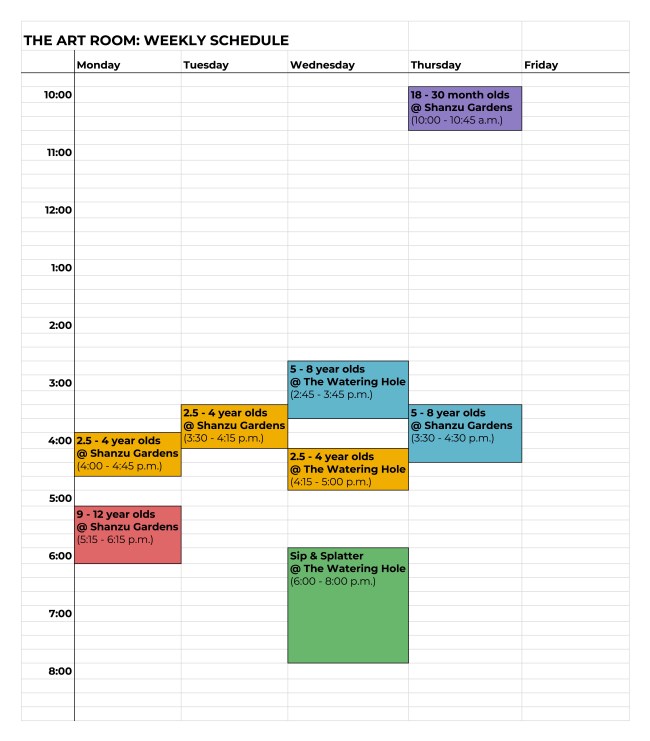 THE ART ROOM Weekly Schedule